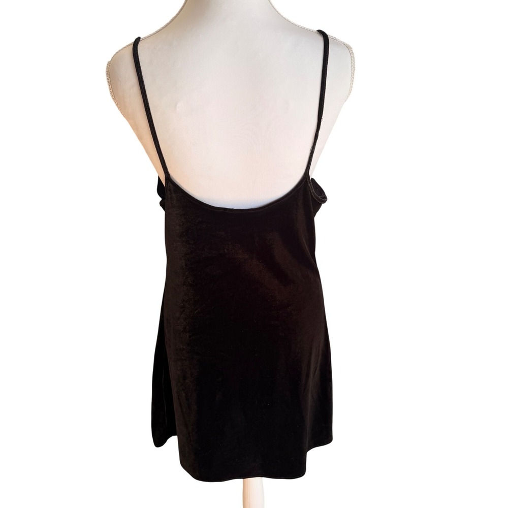 Brandy Melville Womens Black Velvet Mini Slip Dress V-Neck Spaghetti Strap M - Picture 3 of 6